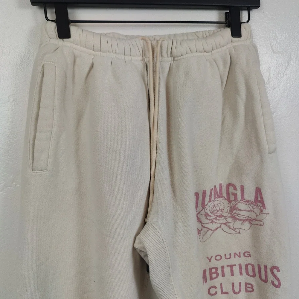 YoungLA Young‎ Ambitious Club Pants Mens Medium Cream Graphic Joggers Gymwear